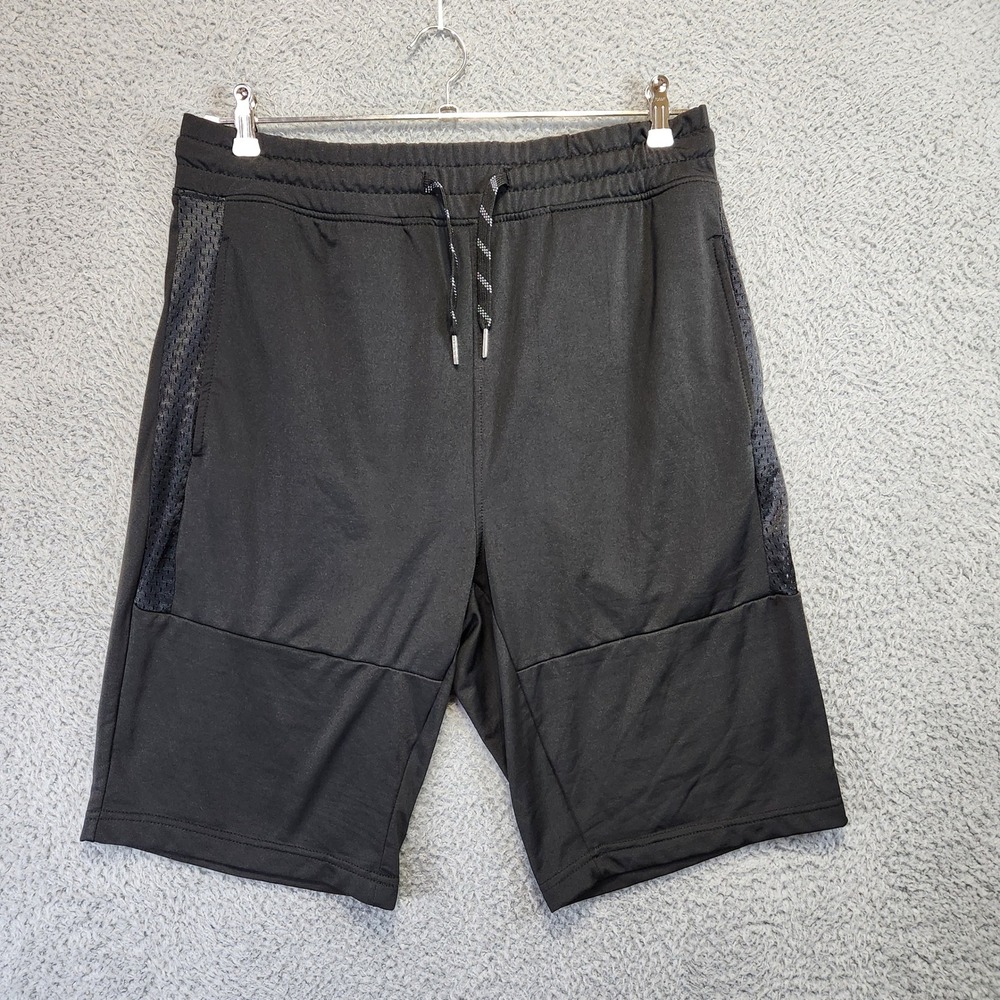 WT02 Mens XL Black Athletic Gym Activewear Shorts Mesh Side Panels Drawstring